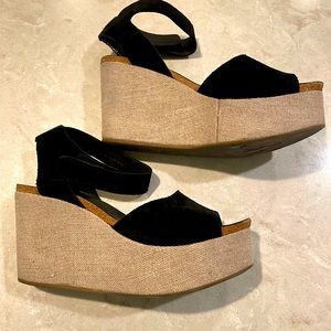 Cute comfortable black suede sandals, lightly worn with box and shoe duster bag.